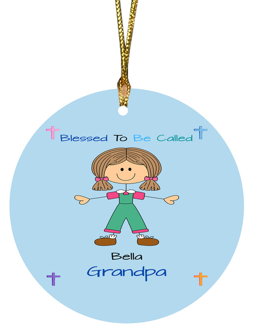 Personalized Blessed To be Called Dog Cat Pets Grandpa, Uncle, Dad, Husband or Brother Round Flat Christmas Tree Ornament