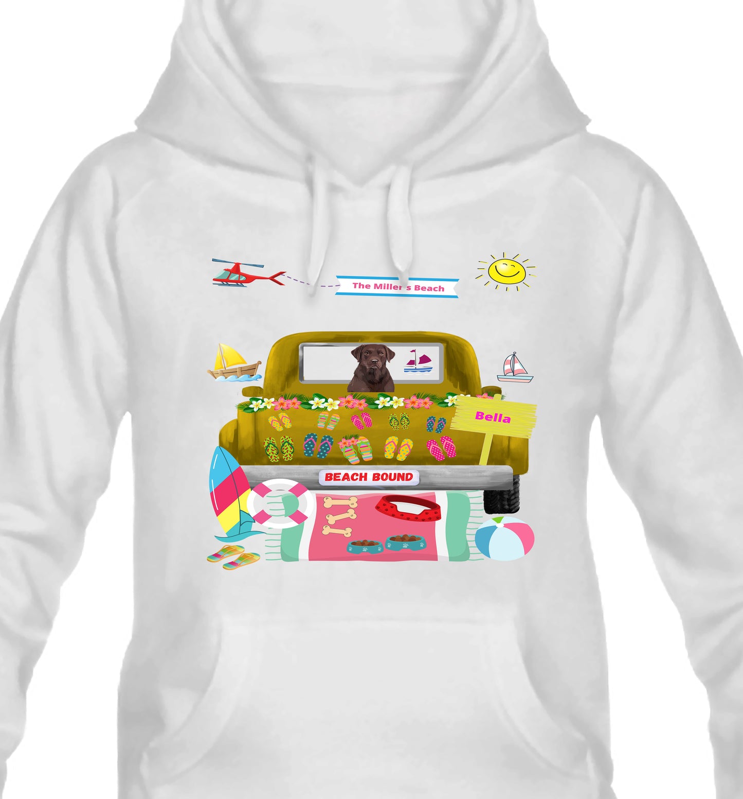 Personalized Beach Bound Dog Cat Pets Pullover Hoodies 1 to 5 Pets