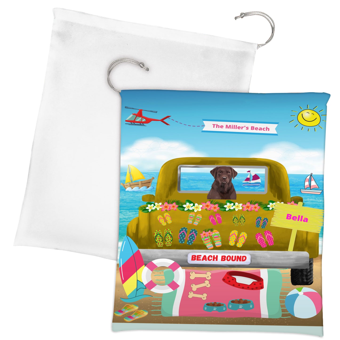 Personalized Beach Bound Dog Cat Pets Gift Bag 1-5 Pets