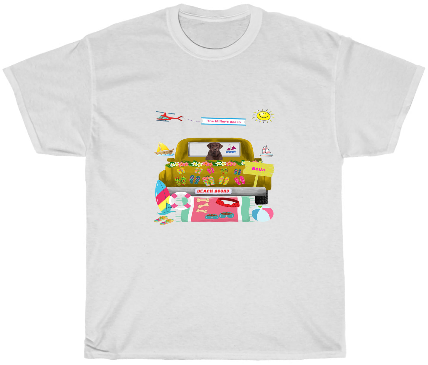 Personalized Beach Bound Dog Cat Pets T-shirt 1 to 5 Pets