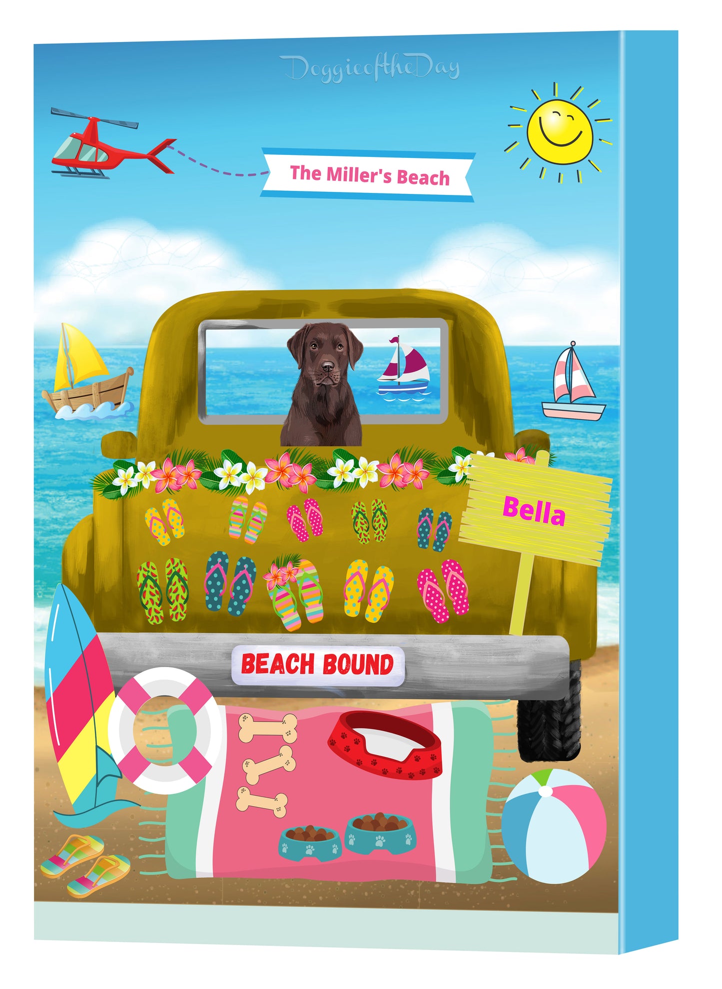 Personalized Beach Bound Dog Cat Pets Canvas Print Wall Art Décor 1 to 5 Pets