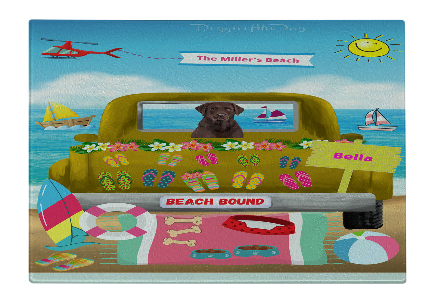 Personalized Beach Bound Dog Cat Pets Cutting Board 1 to 5 Pets