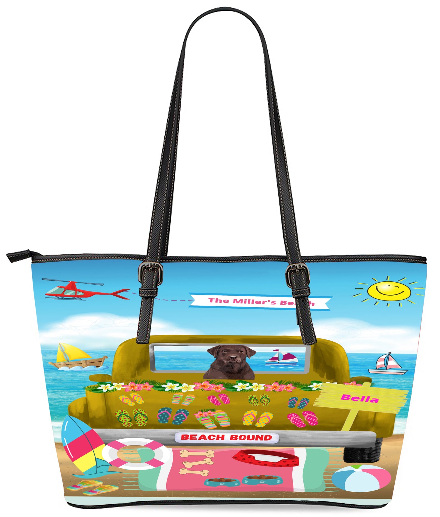 Personalized Beach Bound Dog Cat Pets Euramerican Tote Bag 1-5 Pets