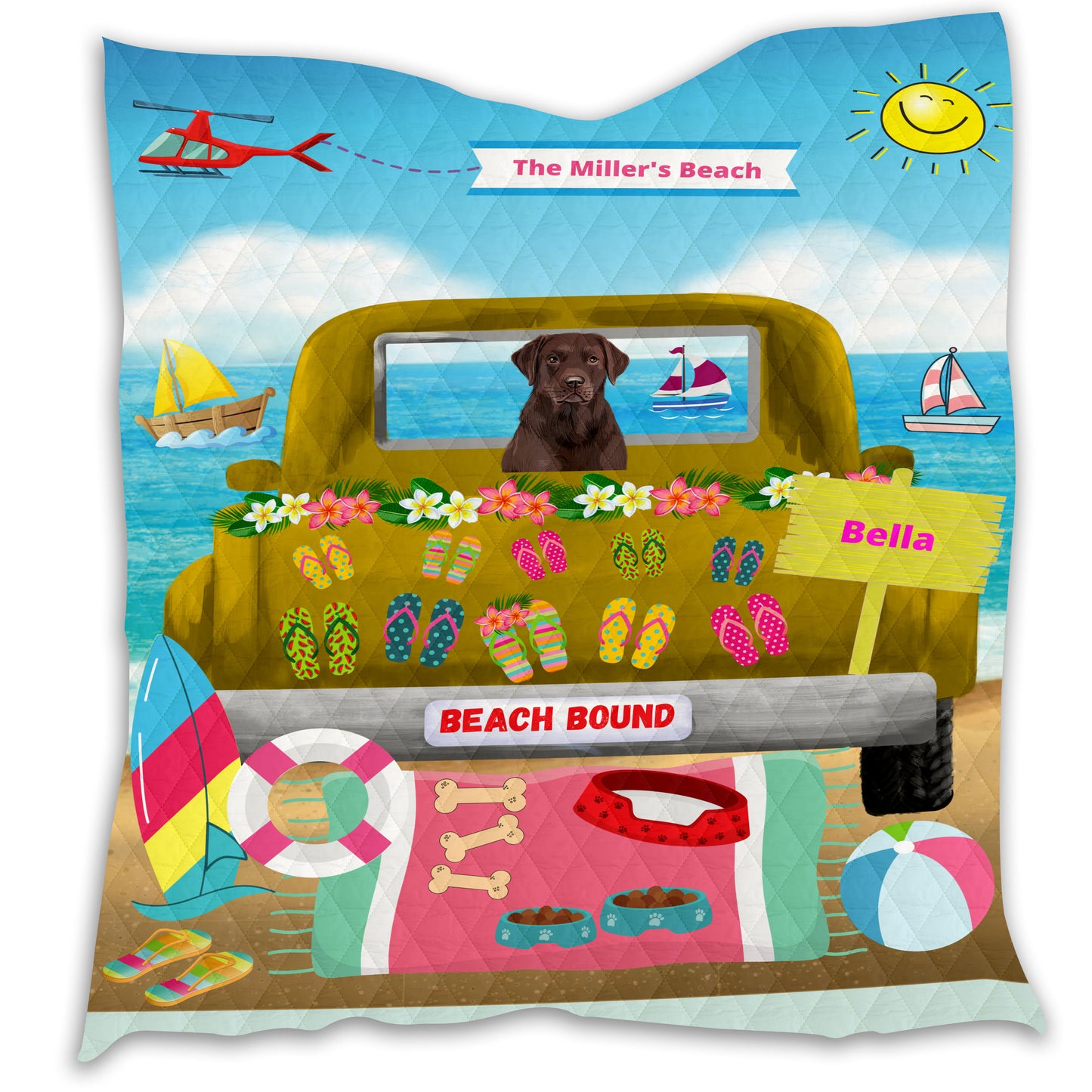 Personalized Beach Bound Dog Cat Pets Quilt 1-5 Pets