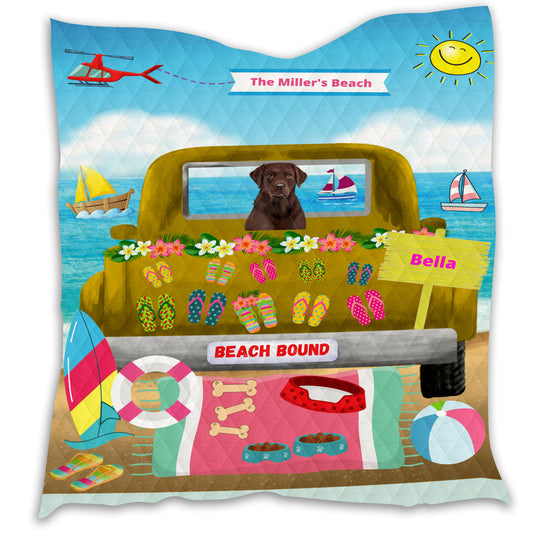 Personalized Beach Bound Dog Cat Pets Quilt 1-5 Pets