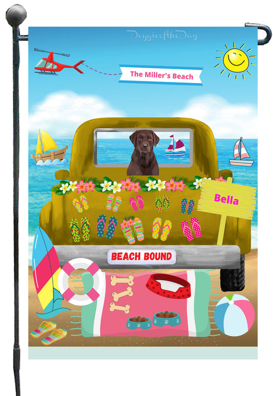 Personalized Beach Bound Dog Cat Pets Garden Flag 1 to 5 Pets