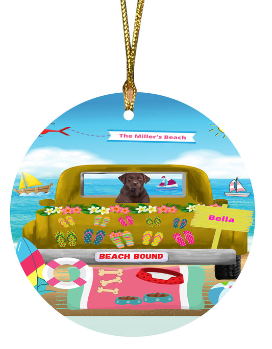 Personalized Beach Bound Dog Cat Pets Round Flat Christmas Tree Ornament 1-5 Pets