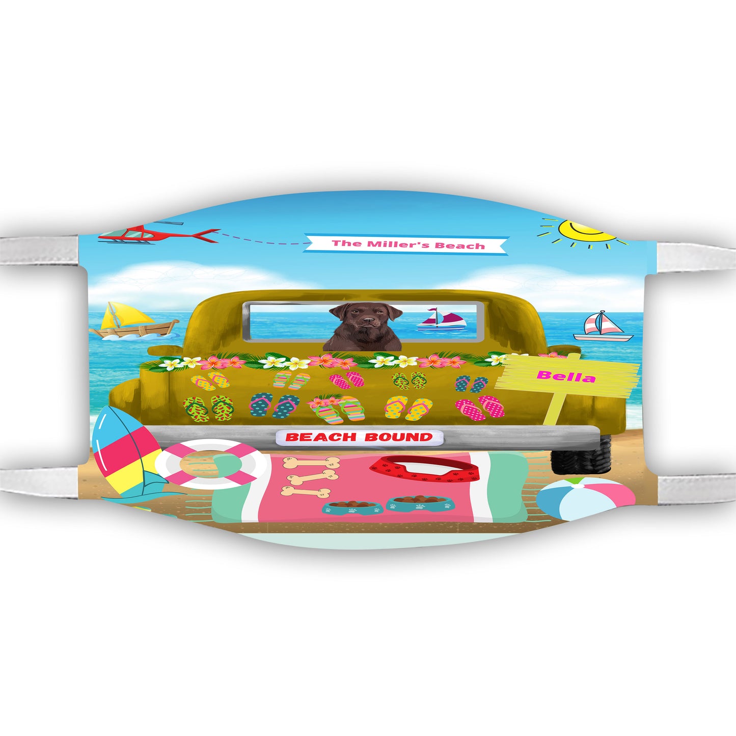 Personalized Beach Bound Dog Cat Pets Face Mask 1 to 5 Pets
