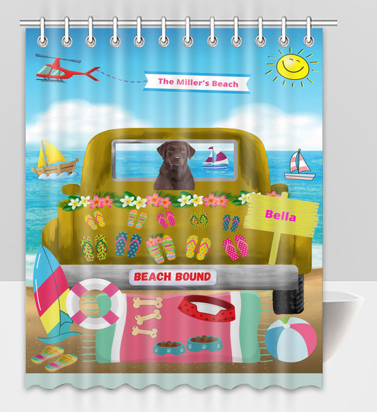 Personalized Beach Bound Dog Cat Pets Shower Curtain 1-5 Pets