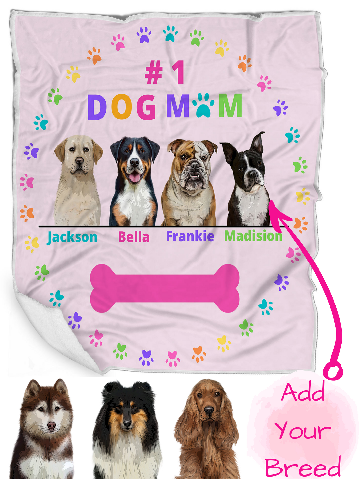 Personalized Pet Dog Cat #1 Mom Blanket 1 to 4 pets
