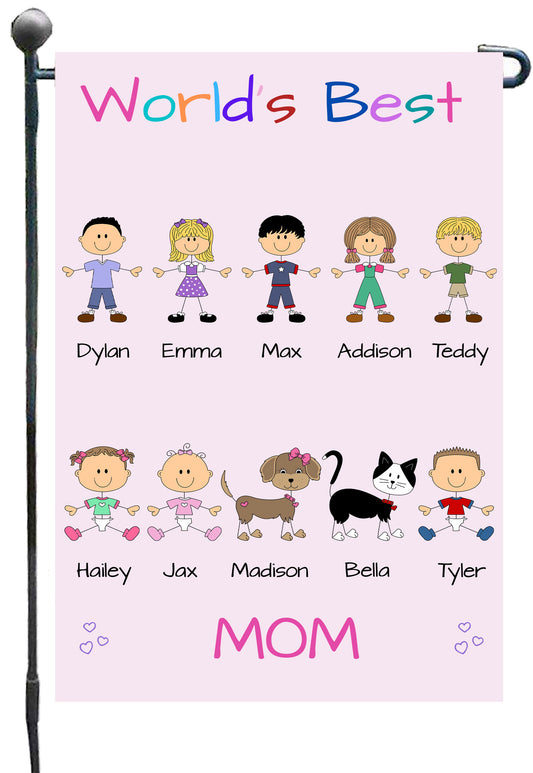 Personalized Dog Cat Pets World's Best Grandma, Aunt, Mom, Wife or Sister Garden Flag