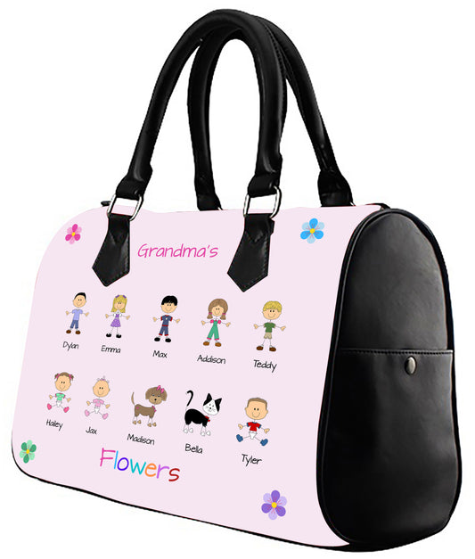 Personalized Dog Cat Pets Grandma, Aunt, Mom, Wife or Sister's Flowers Boston Handbag