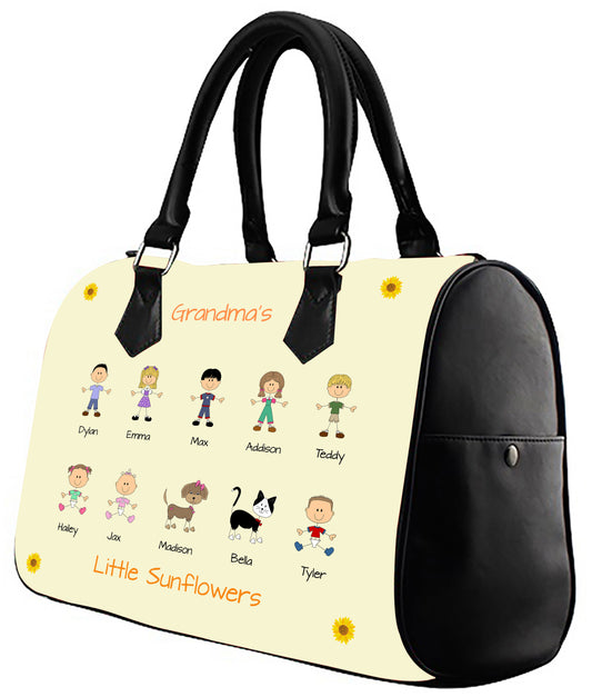 Personalized Dog Cat Pets Grandma, Aunt, Mom, Wife or Sister's Little Sun Flowers Boston Handbag