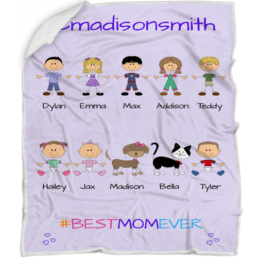 Personalized Dog Cat Pets Best Ever Grandma, Aunt, Mom, Wife or Sister Blanket