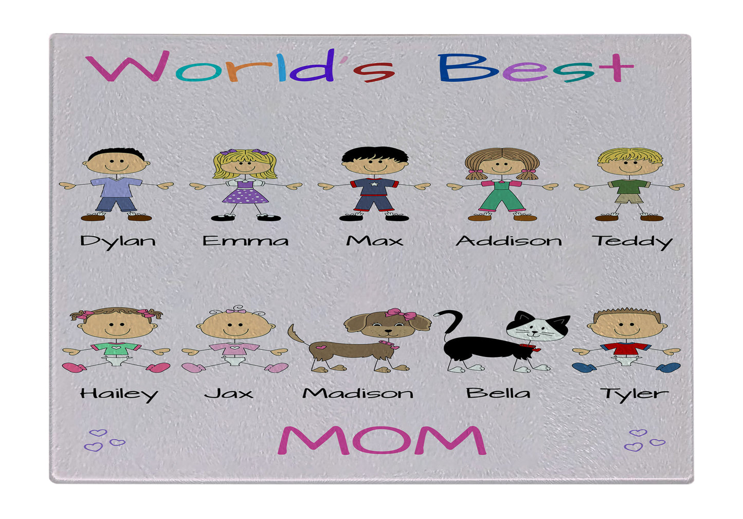 Personalized Dog Cat Pets World's Best Grandma, Aunt, Mom, Wife or Sister Glass Cutting Board