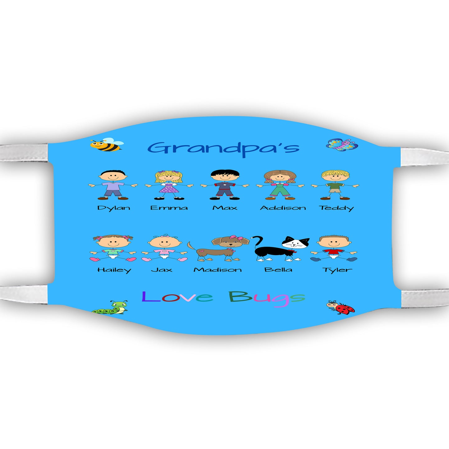 Personalized Dog Cat Pets Grandpa, Uncle, Dad, Husband or Brother's Love Bugs Face Mask