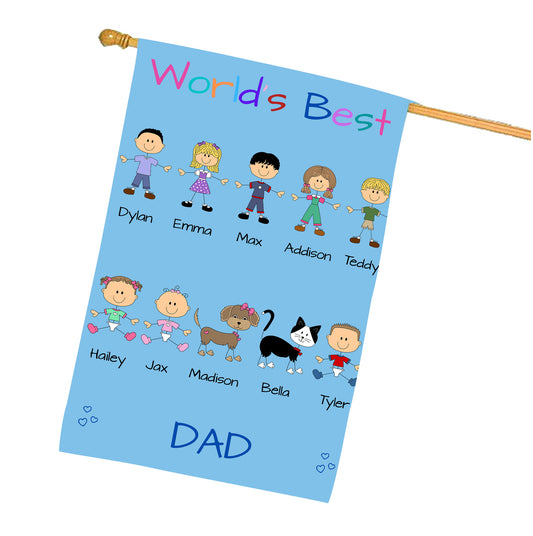 Personalized Dog Cat Pets World's Best Grandpa, Uncle, Dad, Husband or Brother House Flag