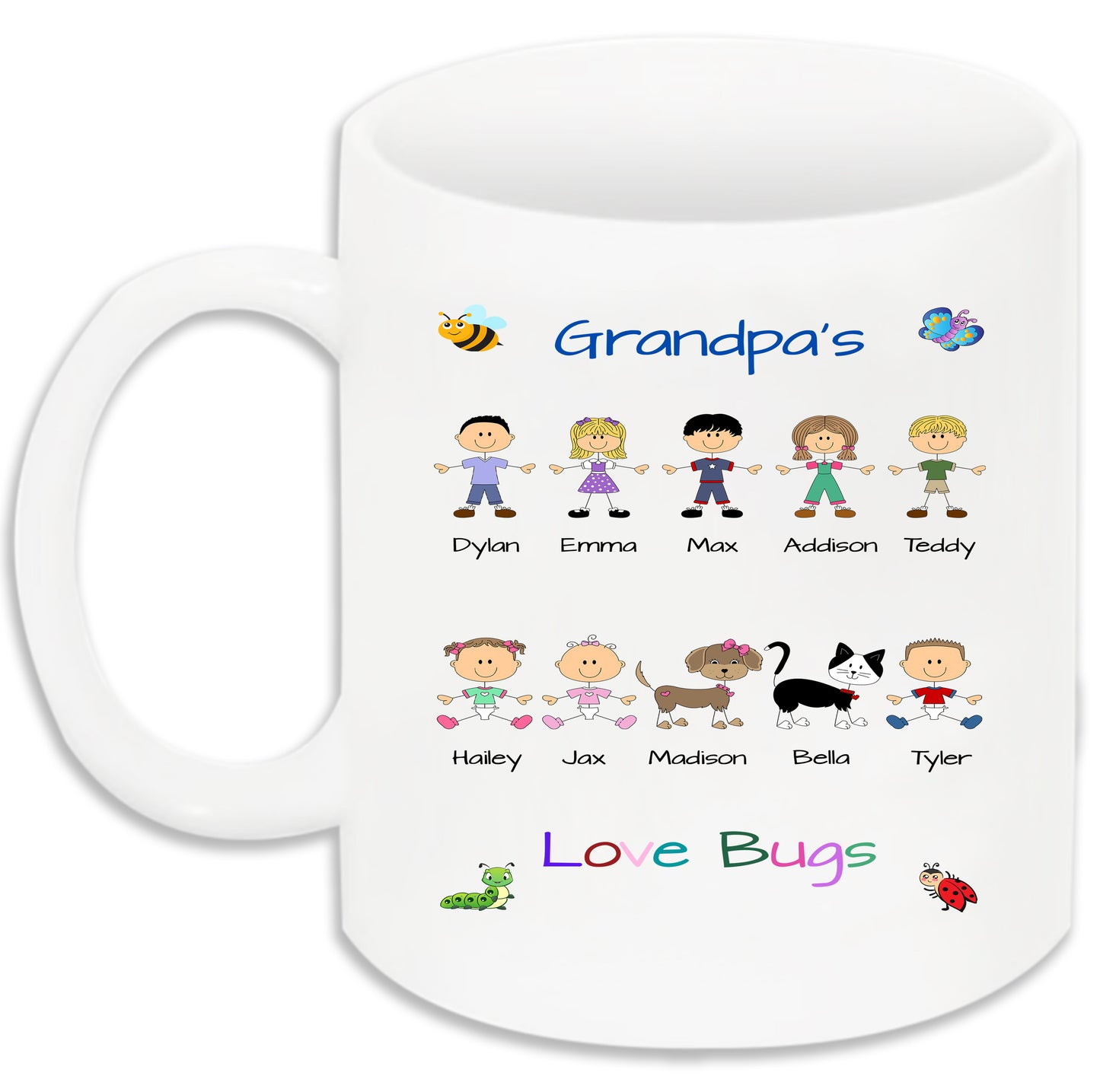 Personalized Dog Cat Pets Grandpa, Uncle, Dad, Husband or Brother's Love Bugs 11 OZ Coffee Mug