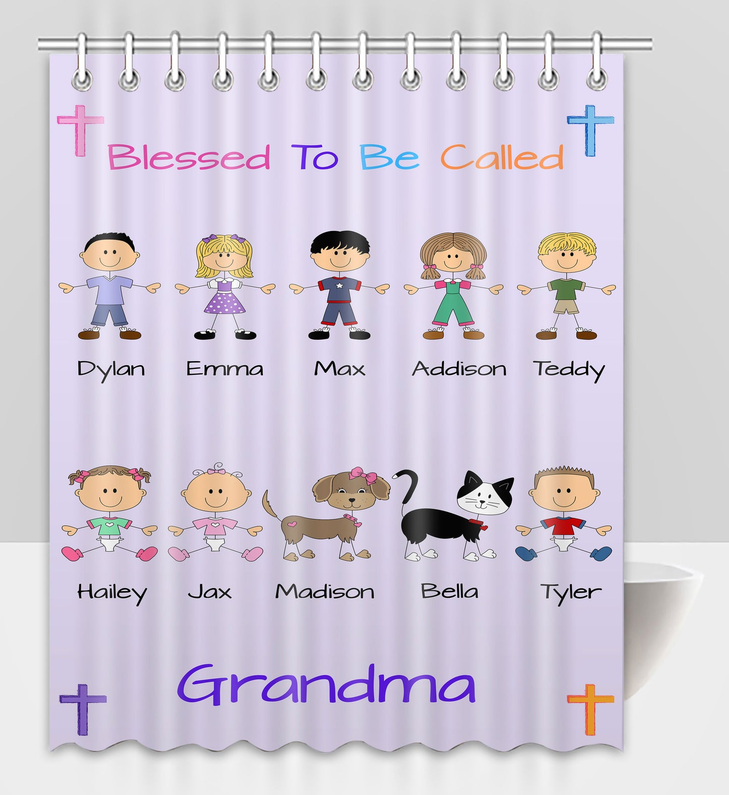 Personalized Blessed to be Called Dog Cat Pets Grandma, Aunt, Mom, Wife or Sister Shower Curtain