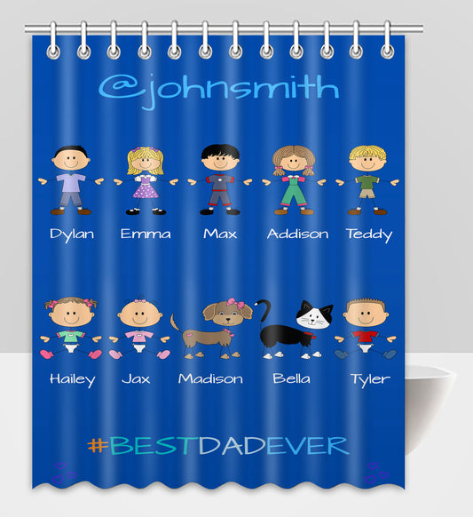 Personalized Dog Cat Pets Best Ever Grandpa, Uncle, Dad, Husband or Brother Shower Curtain