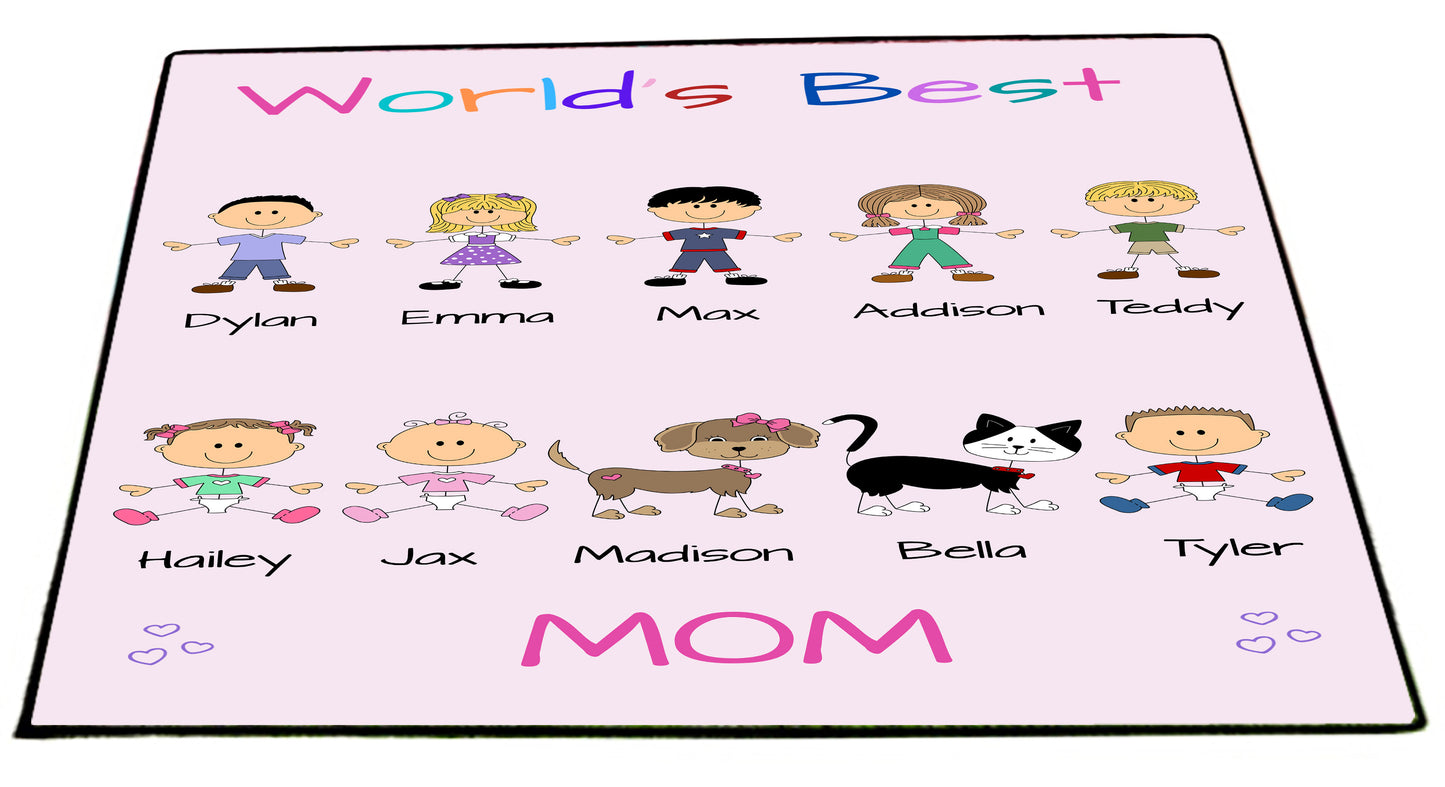 Personalized Dog Cat Pets World's Best Grandma, Aunt, Mom, Wife or Sister Floormat