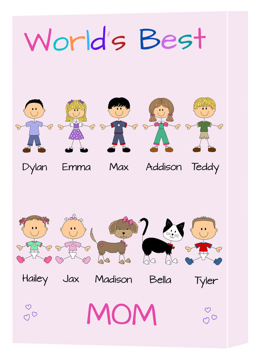 Personalized Dog Cat Pets World's Best Grandma, Aunt, Mom, Wife or Sister Canvas Print Wall Art Décor