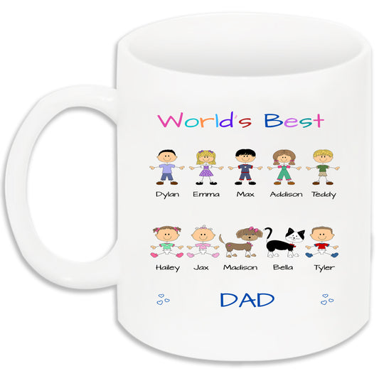 Personalized Dog Cat Pets World's Best Grandpa, Uncle, Dad, Husband or Brother 11 OZ Coffee Mug