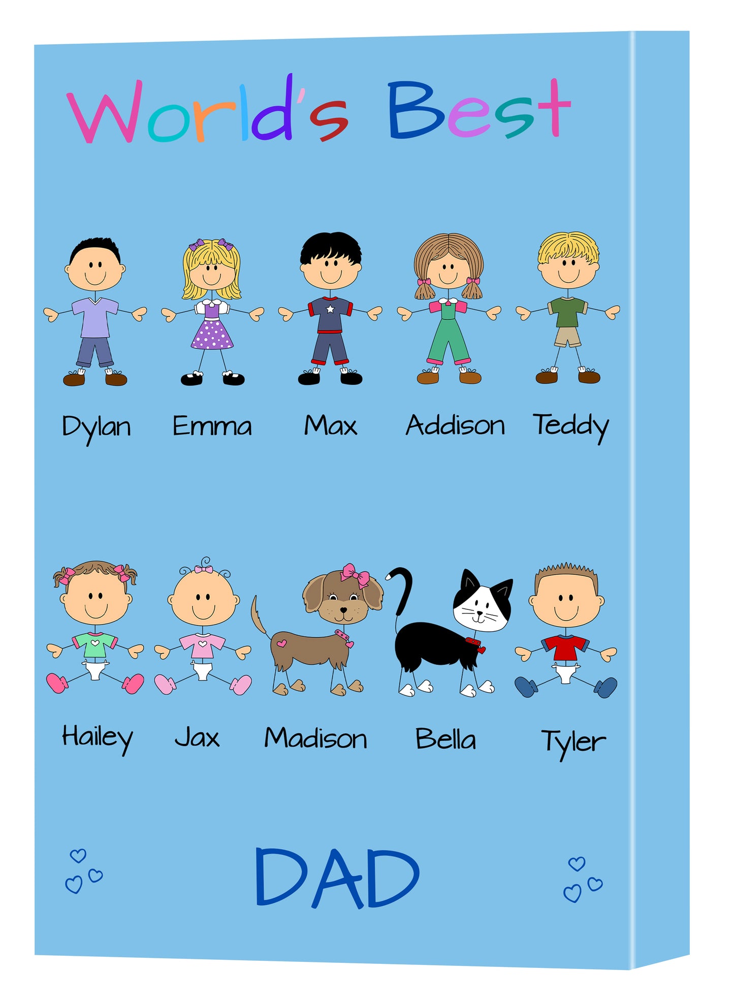 Personalized Dog Cat Pets World's Best Grandpa, Uncle, Dad, Husband or Brother Canvas Print Wall Art Décor