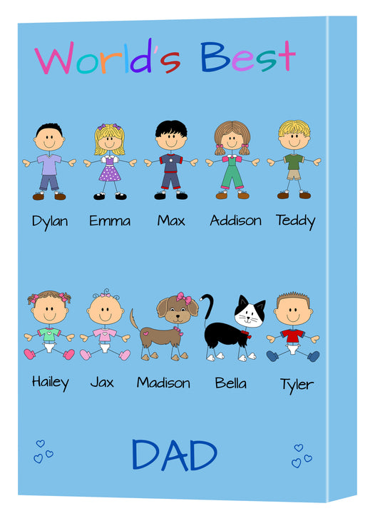 Personalized Dog Cat Pets World's Best Grandpa, Uncle, Dad, Husband or Brother Canvas Print Wall Art Décor