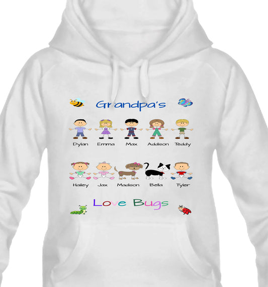 Personalized Dog Cat Pets Grandpa, Uncle, Dad, Husband or Brother's Love Bugs Men's Hoodie
