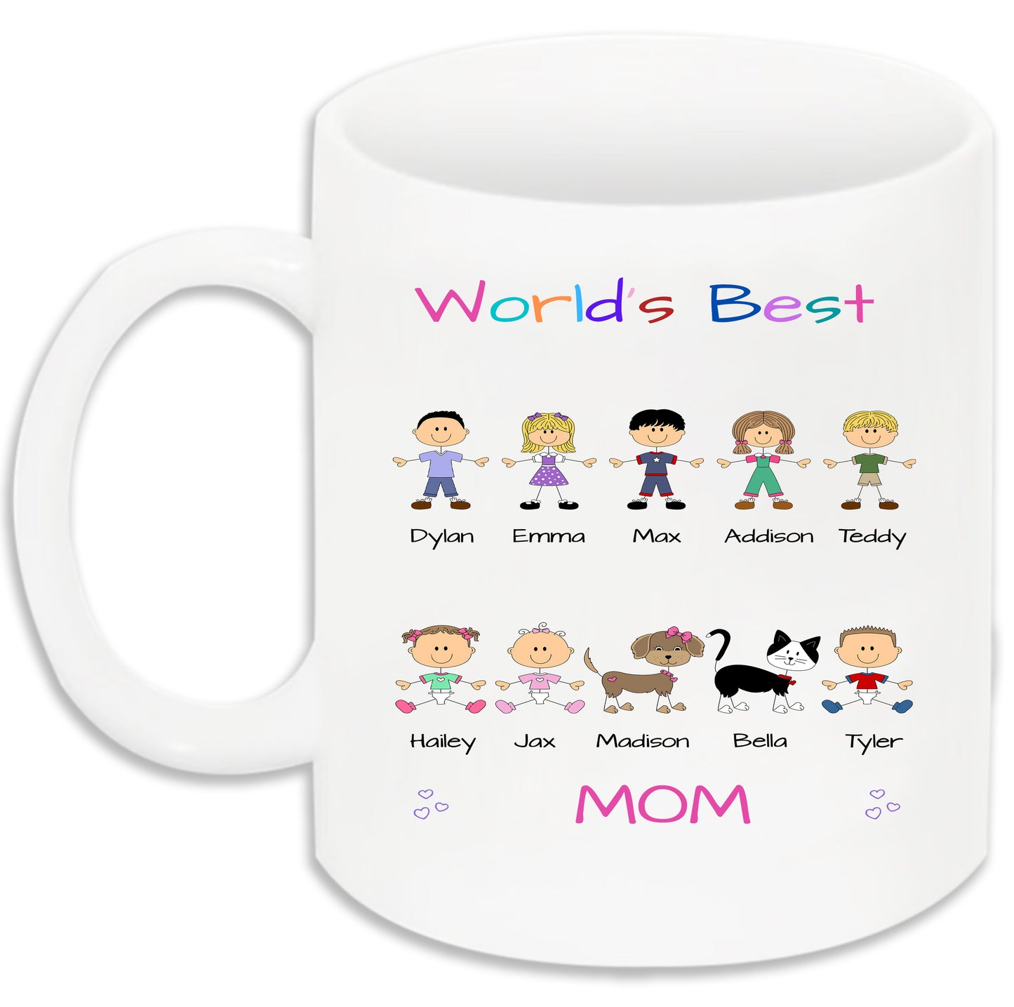 Personalized Dog Cat Pets World's Best Grandma, Aunt, Mom, Wife or Sister 11 OZ Coffee Mug