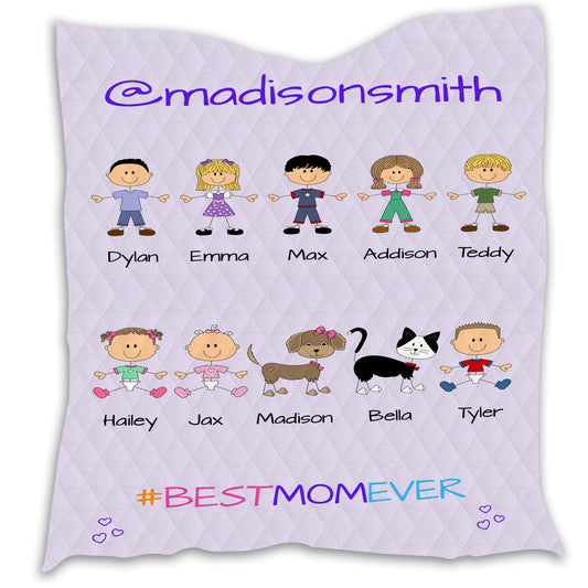 Personalized Dog Cat Pets Best Ever Grandma, Aunt, Mom, Wife or Sister Quilt