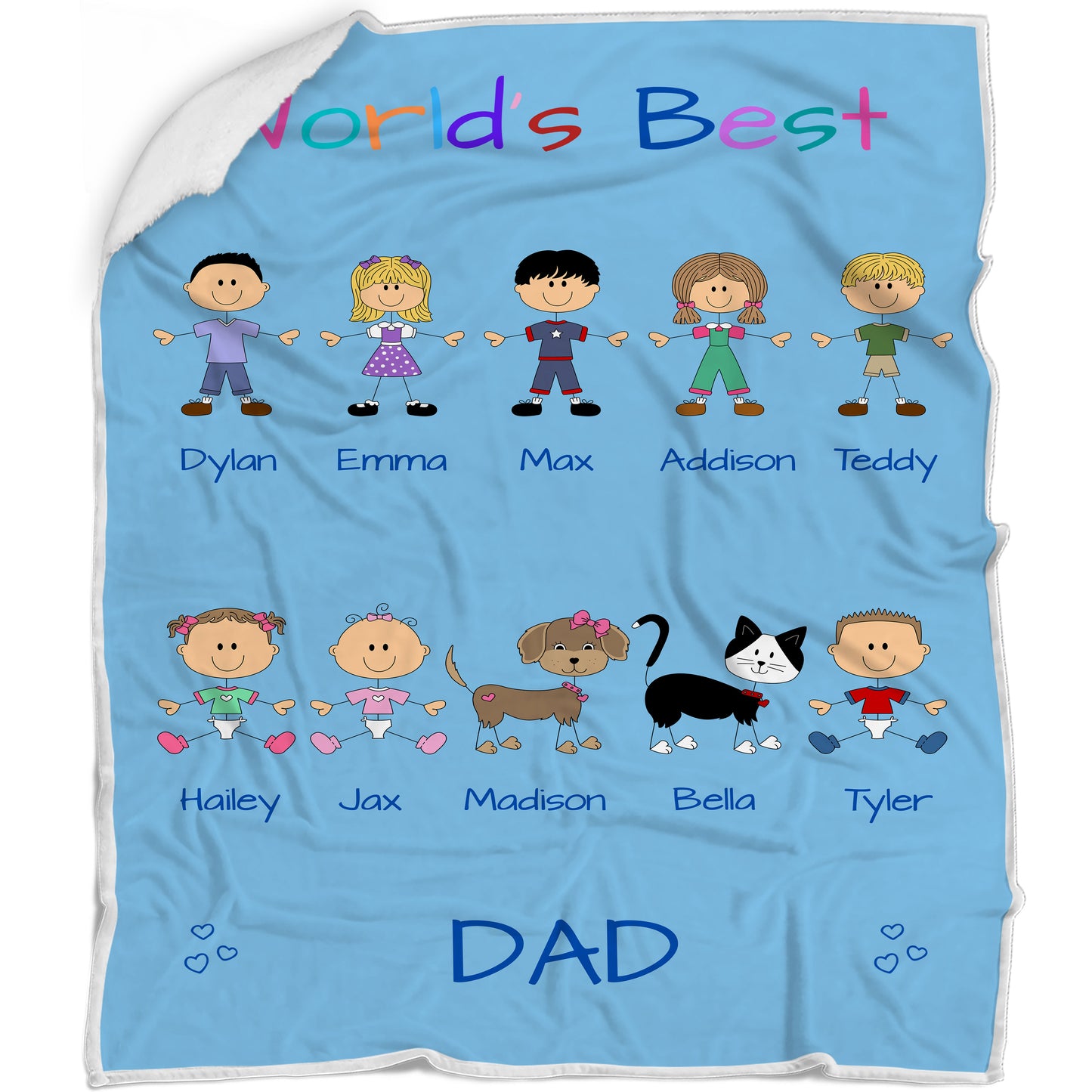Personalized Dog Cat Pets World's Best Grandpa, Uncle, Dad, Husband or Brother Blanket