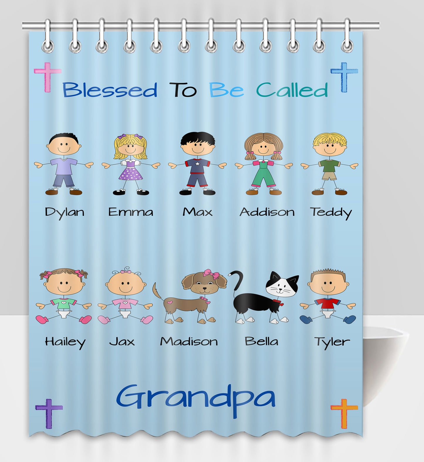 Personalized Blessed to be Called Dog Cat Pets Grandpa, Uncle, Dad, Husband or Brother Shower Curtain