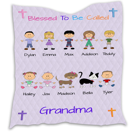 Personalized Blessed to be Called Dog Cat Pets Grandma, Aunt, Mom, Wife or Sister Quilt