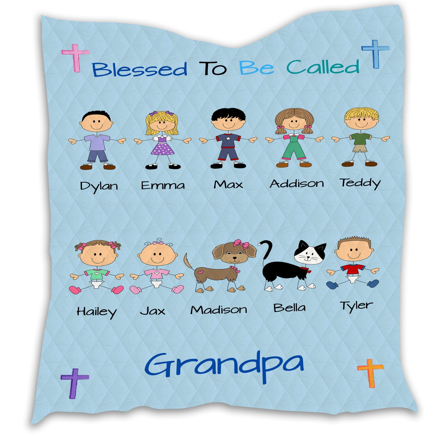 Personalized Blessed to be Called Dog Cat Pets Grandpa, Uncle, Dad, Husband or Brother Quilt