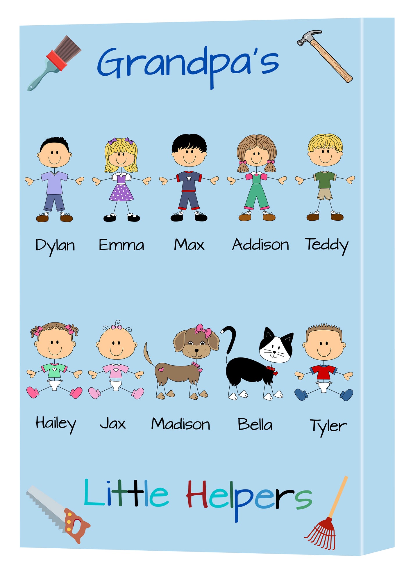 Personalized Dog Cat Pets Grandpa, Uncle, Dad, Husband or Brother's Little Helpers Canvas Print Wall Art Décor