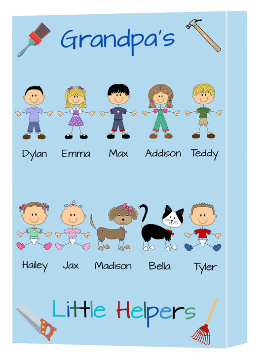 Personalized Dog Cat Pets Grandpa, Uncle, Dad, Husband or Brother's Little Helpers Canvas Print Wall Art Décor