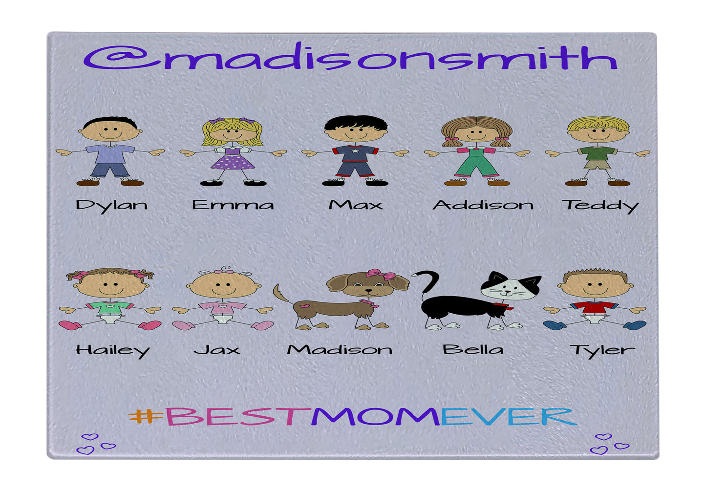 Personalized Dog Cat Pets Best Ever Grandma, Aunt, Mom, Wife or Sister Glass Cutting Board