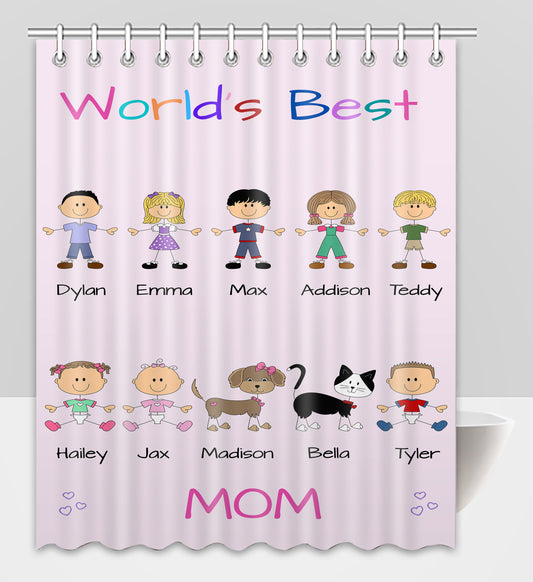 Personalized Dog Cat Pets World's Best Grandma, Aunt, Mom, Wife or Sister Shower Curtain