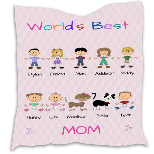 Personalized Dog Cat Pets World's Best Grandma, Aunt, Mom, Wife or Sister Quilt
