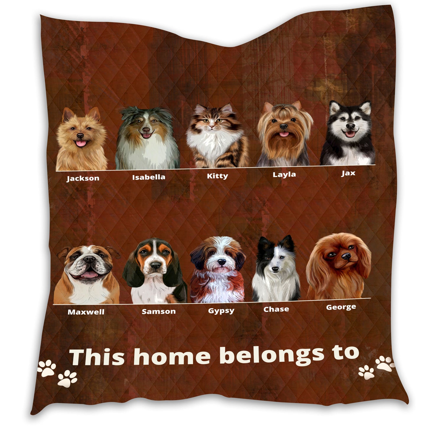 Personalized Rustic This Home Belongs To Dog Cat Pets Quilt 1-10 Pets