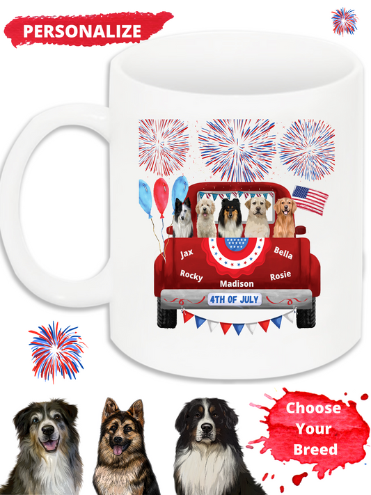 Personalized 4th of July Independence Dog Cat Pets Mug 1 to 5 Pets