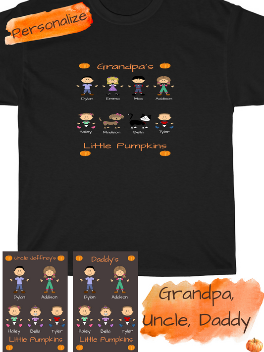 Personalized Dog Cat Pets Grandpa, Uncle, Dad, Husband or Brother's Little Pumpkins Cotton T-Shirt