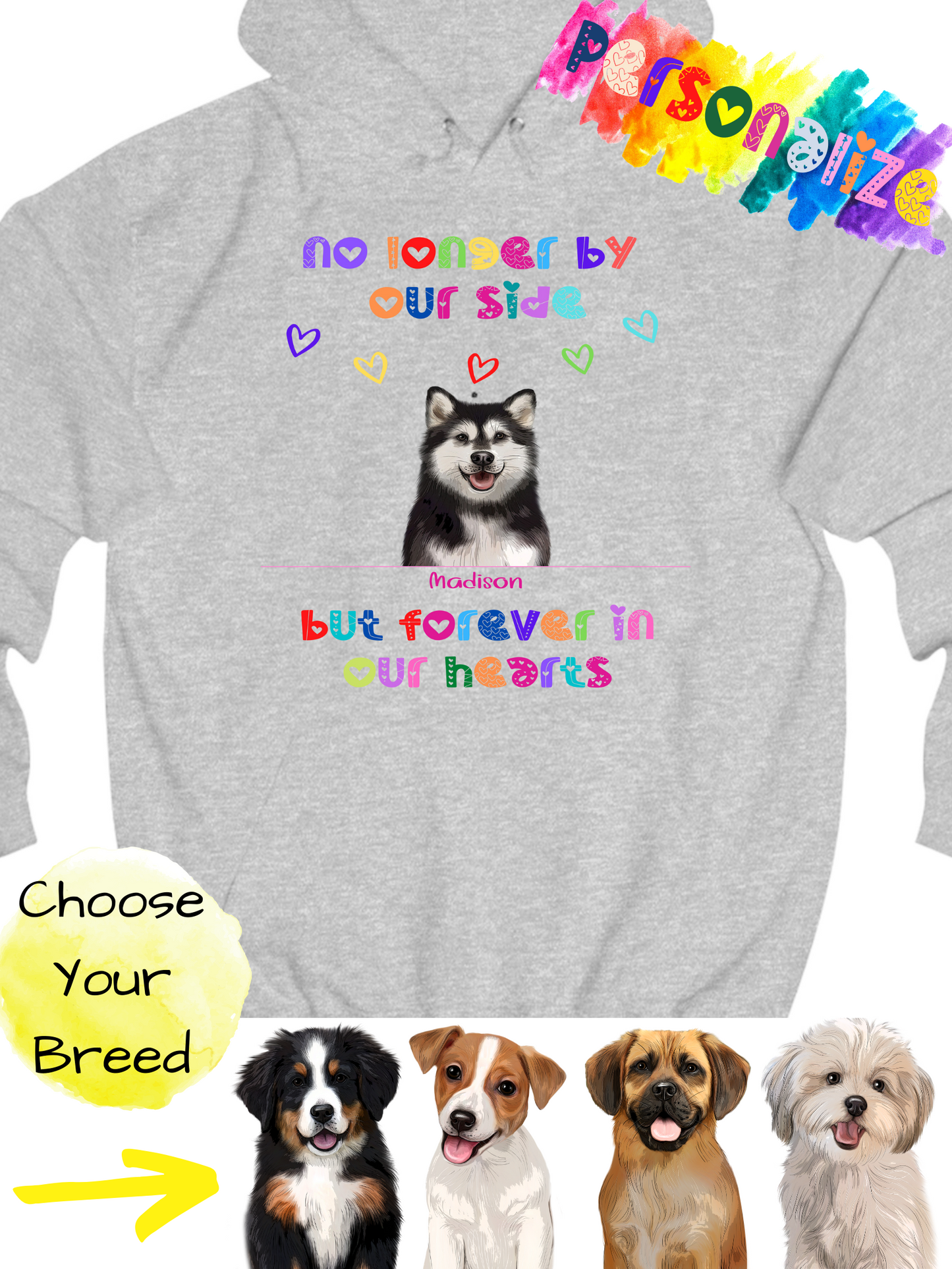 Personalized No Longer By Our Side Dog Cat Pets Memorial Pullover Hoodies 1 to 6 Pets
