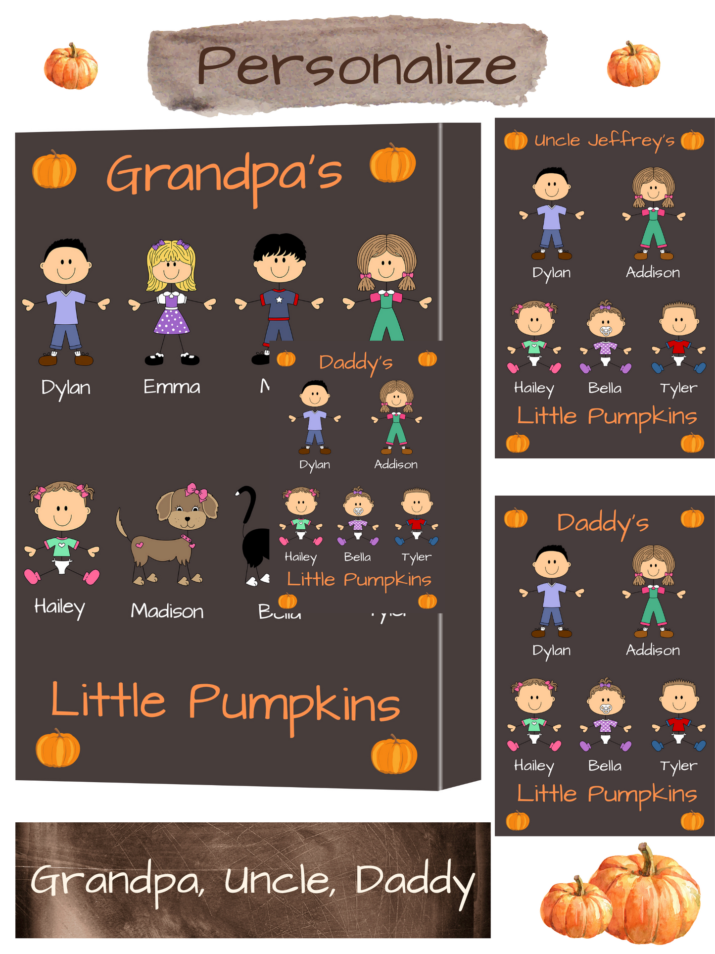 Personalized Dog Cat Pets Grandpa, Uncle, Dad, Husband or Brother's Little Pumpkins Canvas Print Wall Art Décor