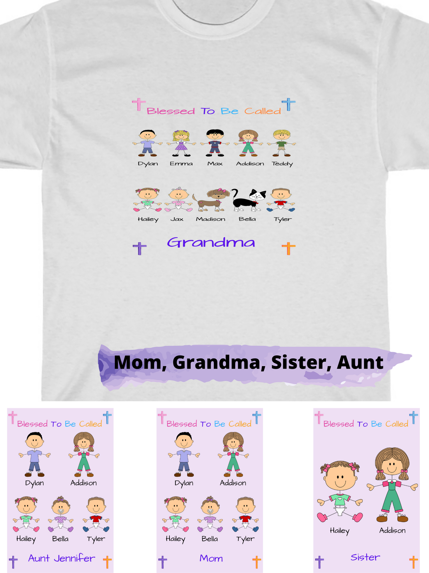 Personalized Dog Cat Pets Blessed To be Called Grandma Aunty Mom, Wife or Sister Women's Cotton T-Shirt