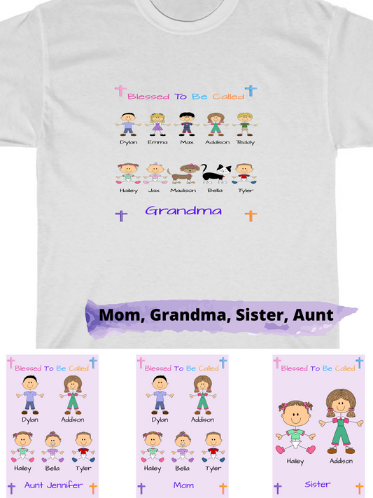 Personalized Dog Cat Pets Blessed To be Called Grandma Aunty Mom, Wife or Sister Women's Cotton T-Shirt