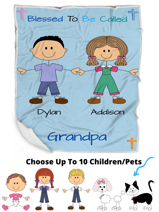Personalized Blessed To Be Called Dog Cat Pets Grandpa, Uncle, Dad, Husband or Brother Blanket
