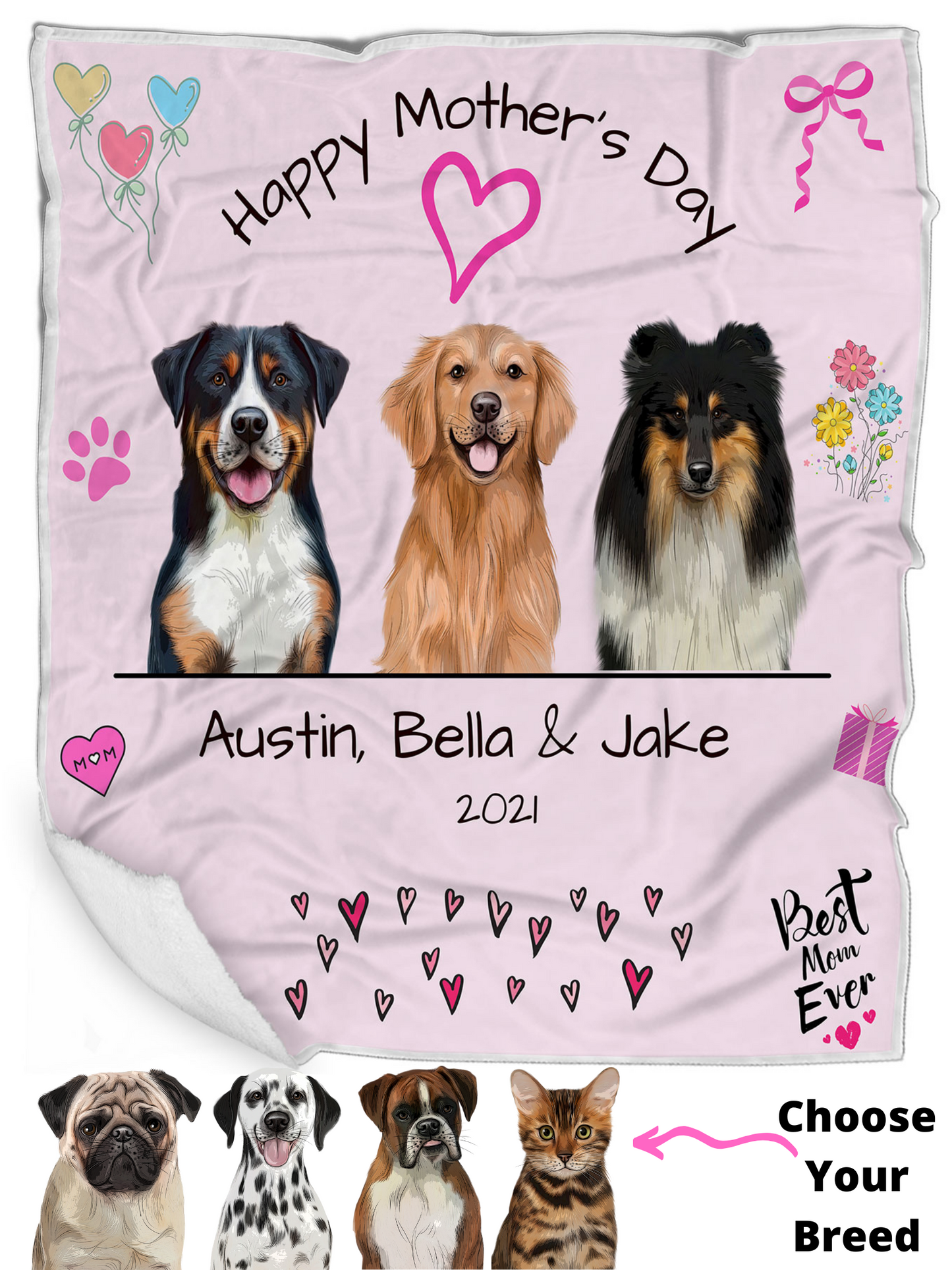 Personalized Happy Mother's Day Dog Cat Pets Blanket